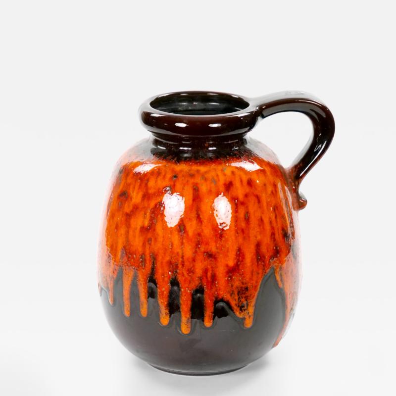 Mid Century West German Glazed Porcelain Vase Orange Brown Black 12 Tall
