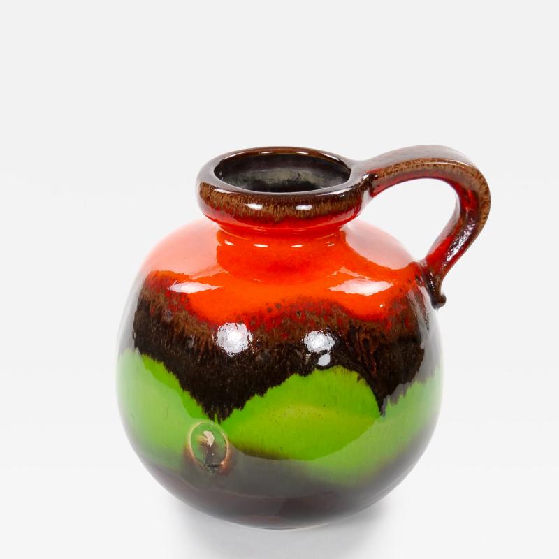 Mid Century West German Glazed Porcelain Vase Red Green Brown 8 5 Tall