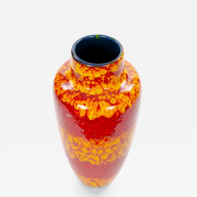 Mid Century West German Glazed Porcelain Vase Yellow Red 12 Tall
