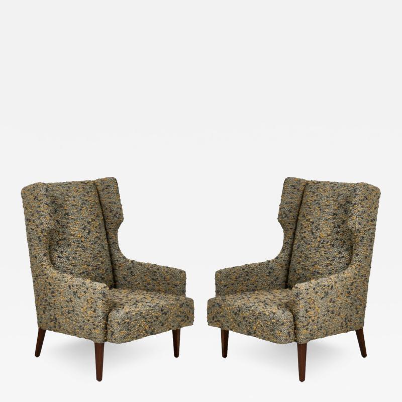 Mid Century Wing Back Lounge Chairs in Nubby Boucle 1960