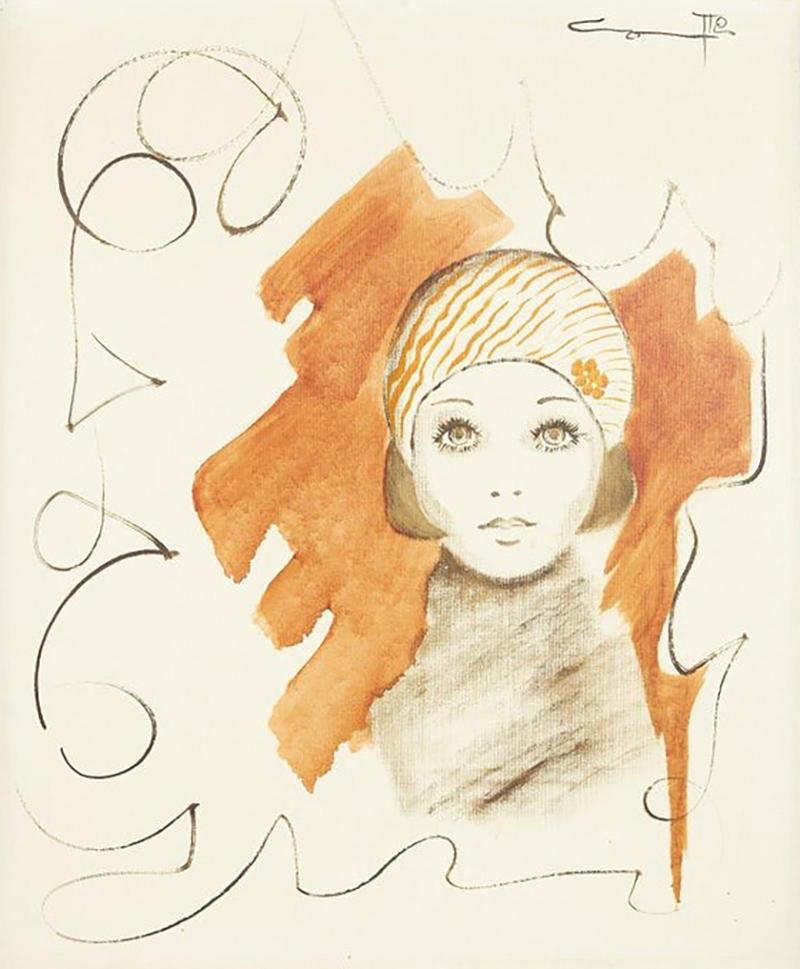 Mid Century Woman in Red Hat Artwork
