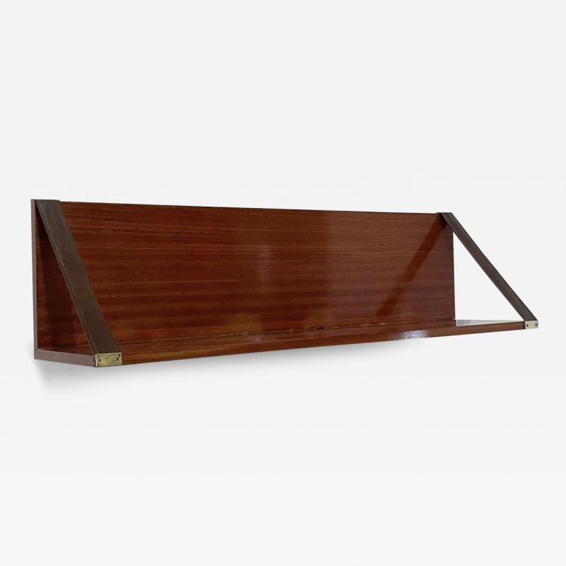 Mid Century Wood Leather and Brass Shelve Italy 1960s 2 available