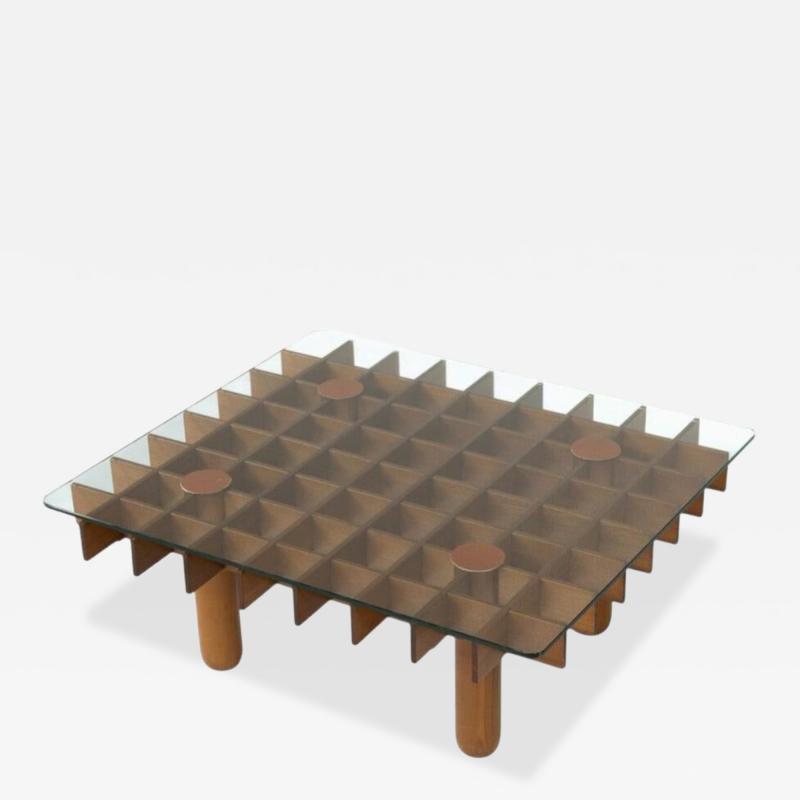 Mid Century Wood and Glass Coffee Table in the style of Gianfranco Frattini
