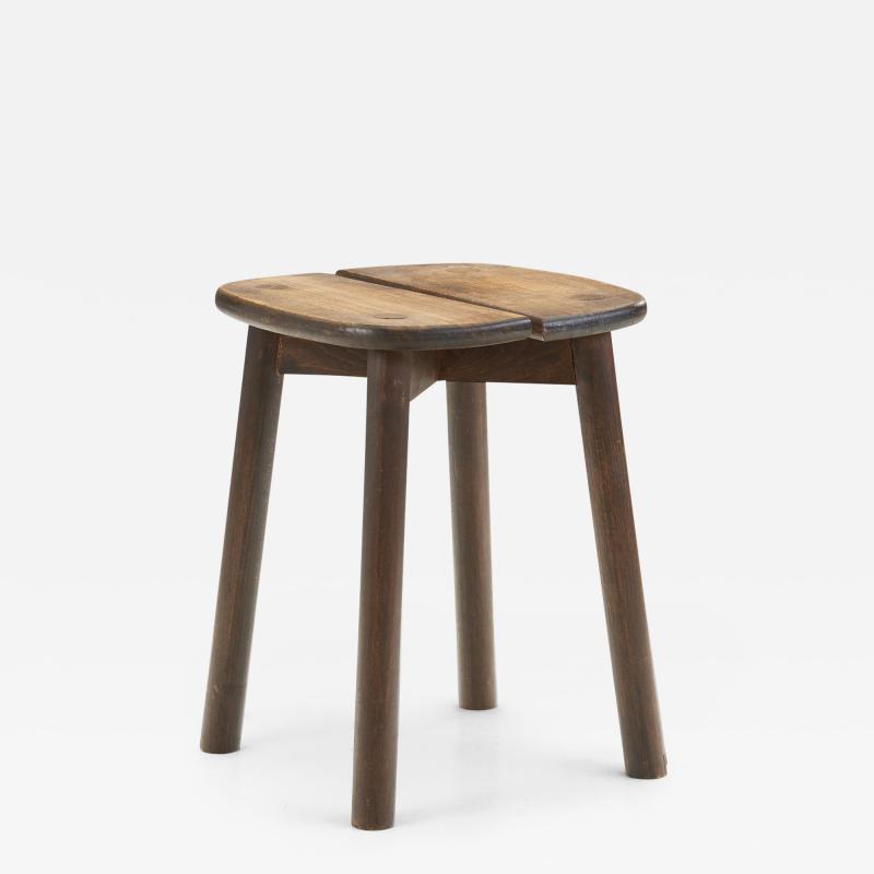 Mid Century Wooden Stool with Split Seat Europe ca 1950s