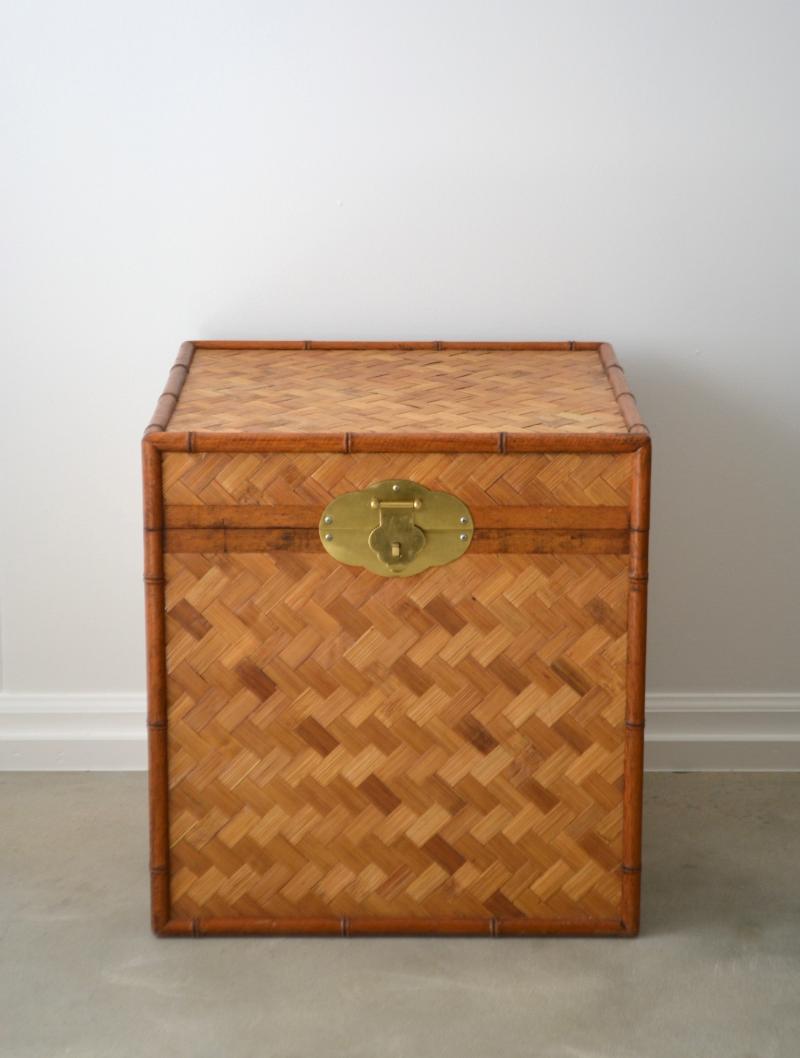 MidCentury Woven Rattan Side Table / Chest