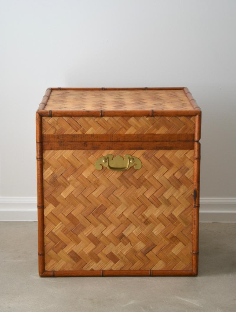 MidCentury Woven Rattan Side Table / Chest
