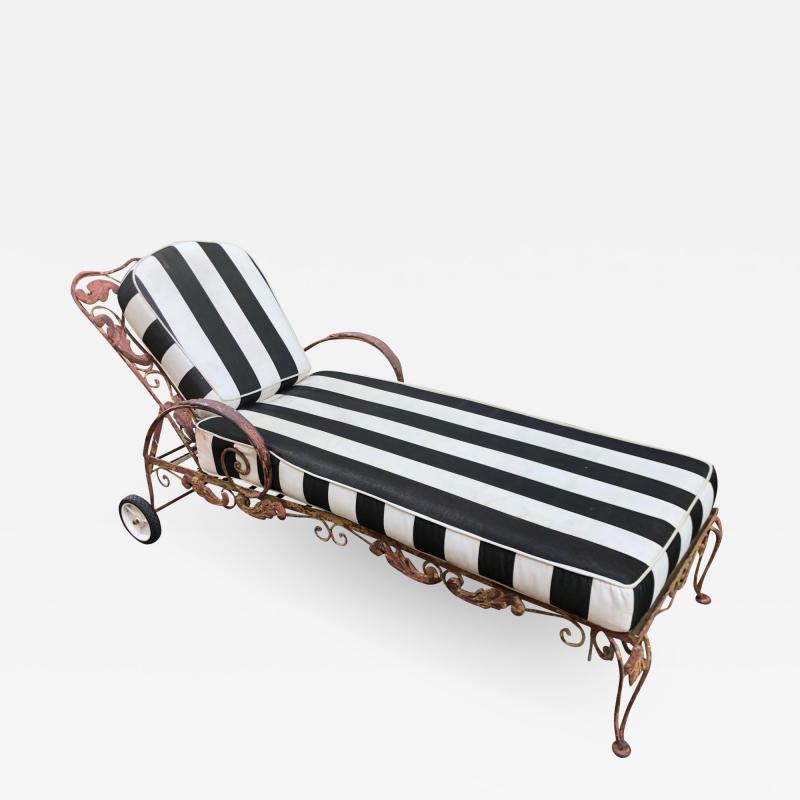 Mid Century Wrought Iron Outdoor Chaise Lounge Chair 1 of 2 Available