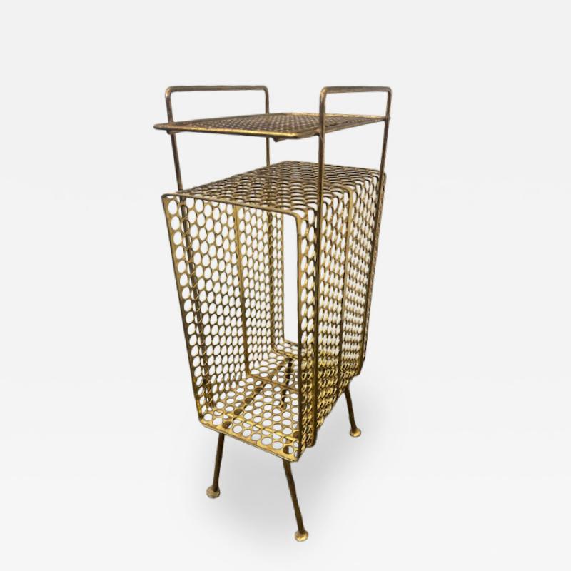 Mid Century brass mesh magazine rack telephone table