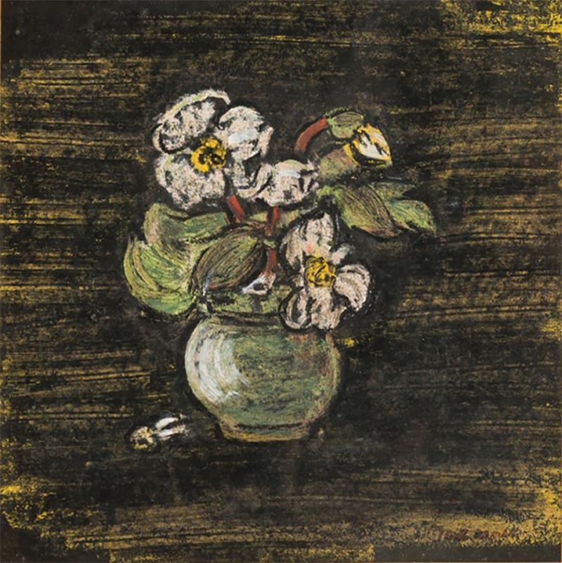 Mid Century pastel stll live of flowers in a vase