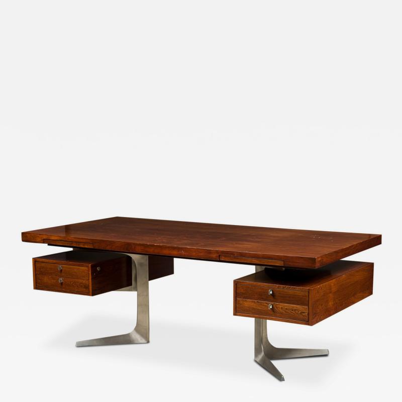 Mid Century rosewood Executive Desk with Stainless Steel Legs