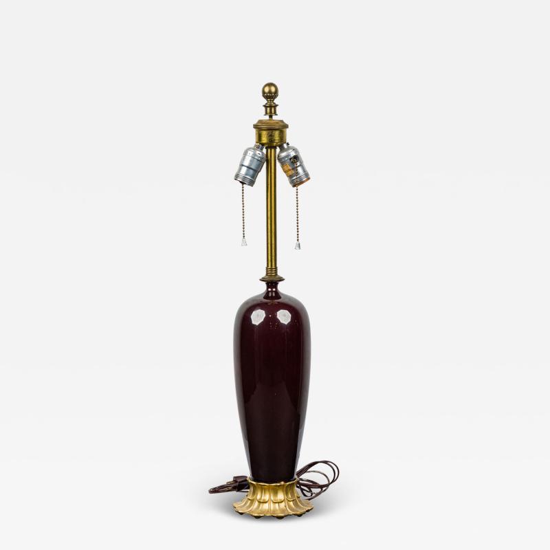 Mid Centuy Style Oxblood Glass and Brass Table Lamp
