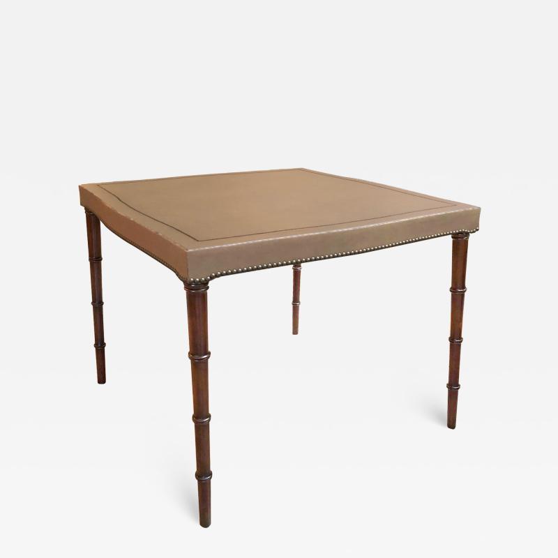 Mid century Game Table with Taupe Leather Top by Barnard Simonds Furniture