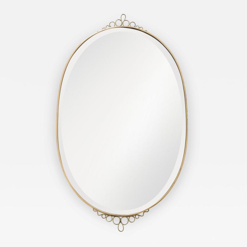 Mid century Italian Oval Brass Beveled Wall Mirror with Loop Decorations