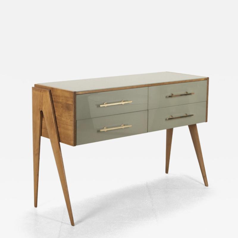 Mid century Italian green glass and wood sideboard