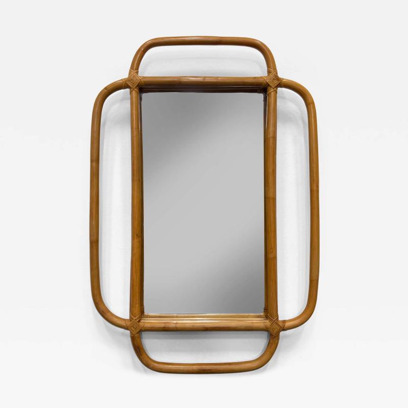 Mid century Modern Coastal Overscale Bent Rattan Wall Mirror