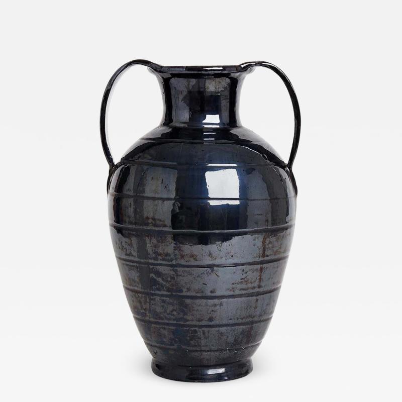 Midcentury Black Ceramic Urn