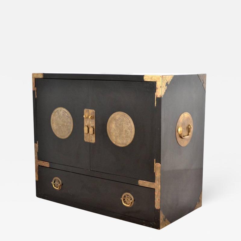 Midcentury Black Lacquered Asian Campaign Chest