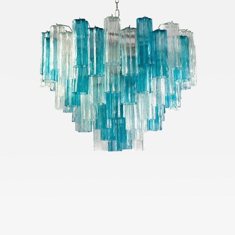 Midcentury Blue and Clear Murano Glass Tronchi Chandelier