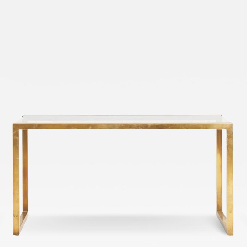 Midcentury Brass and Glass Top Console Table