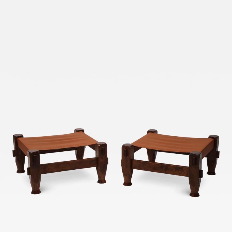 Midcentury Brazilian Stools in Pine and Saddle Leather