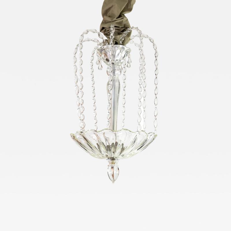 Midcentury Clear Venetian Glass Waterfall Chandelier Italian Circa 1950 