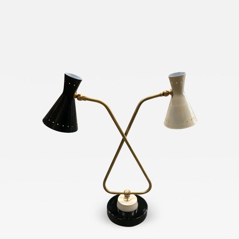 Midcentury Double Arms in Brass Table Lamp Italy 1950s