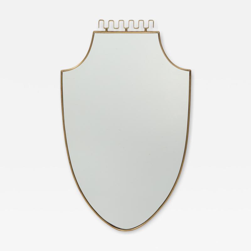 Midcentury Italian Brass Shield Shaped Mirror