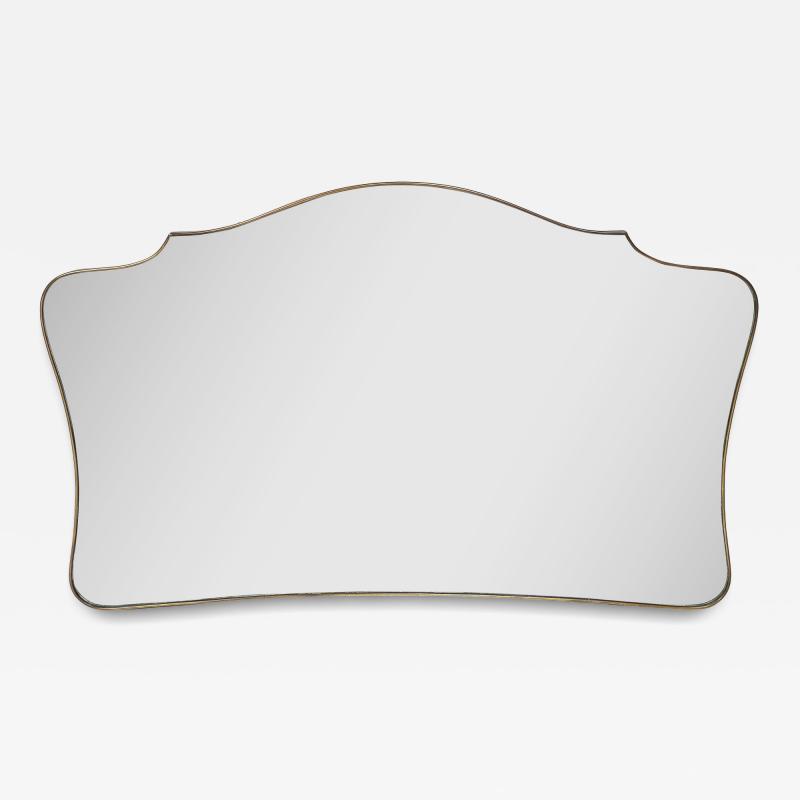 Midcentury Italian Grand Scale Horizontal Shaped Brass Overmantel Mirror 