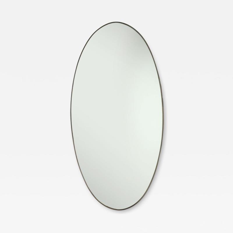 Midcentury Italian Grand Scale Oval Brass Mirror 