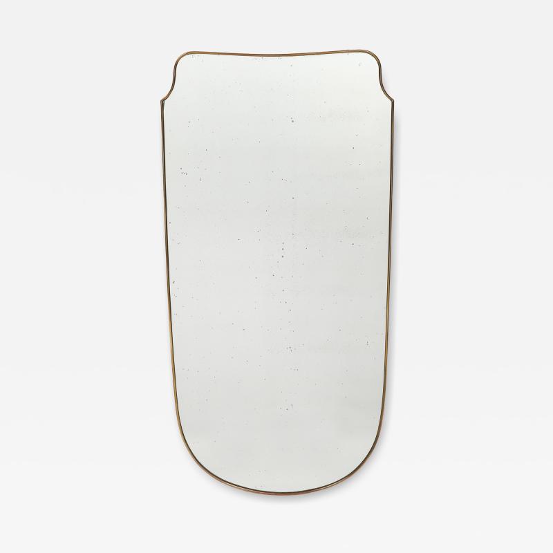 Midcentury Italian Grand Scale Shield Shaped Brass Mirror 