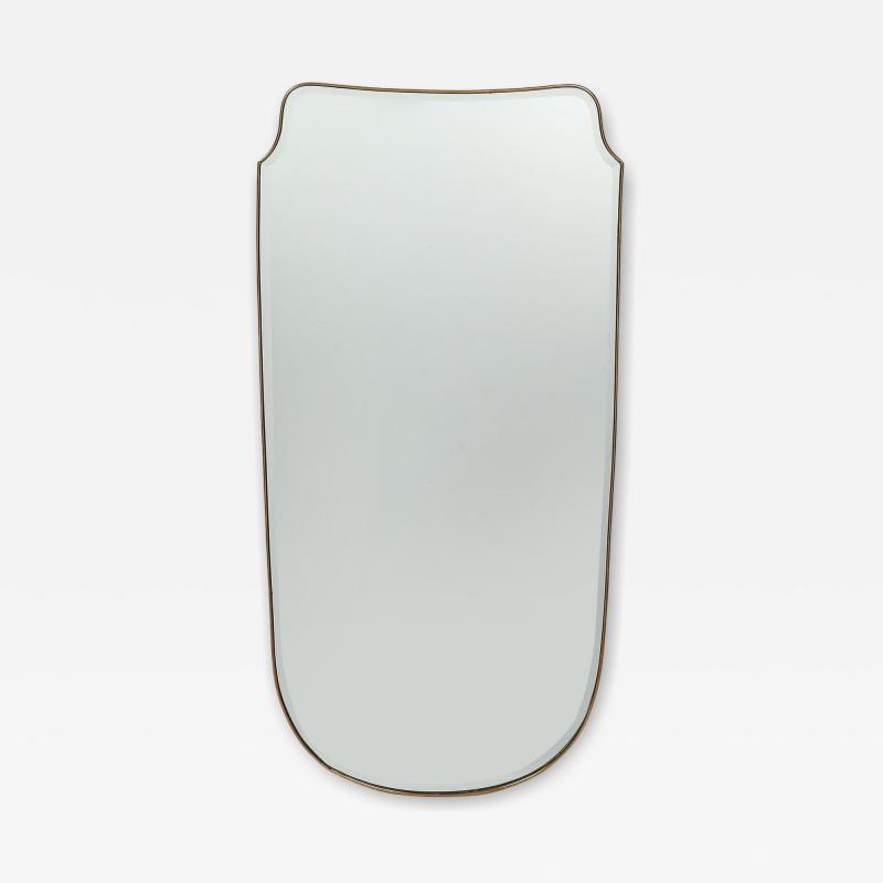 Midcentury Italian Grand Scale Shield Shaped Brass Mirror