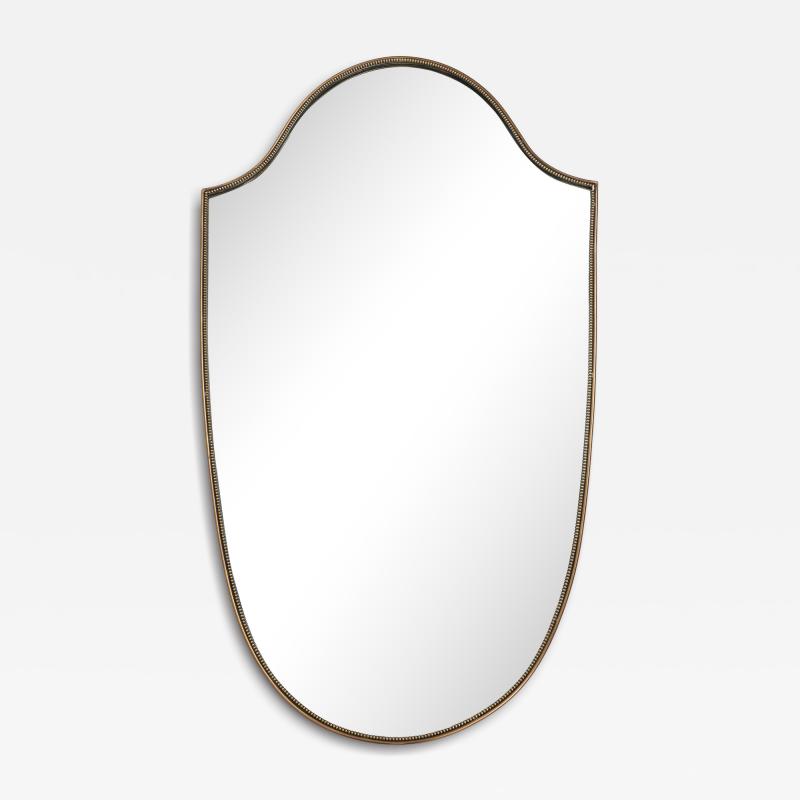 Midcentury Italian Large Shield Shaped Beaded Brass Mirror