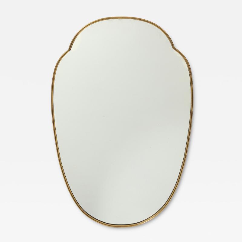 Midcentury Italian Large Shield Shaped Brass Wall Mirror