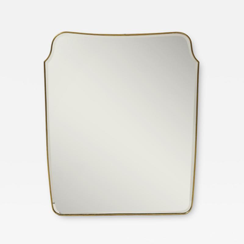 Midcentury Italian Modernist Large Shaped Brass Beveled Wall Mirror