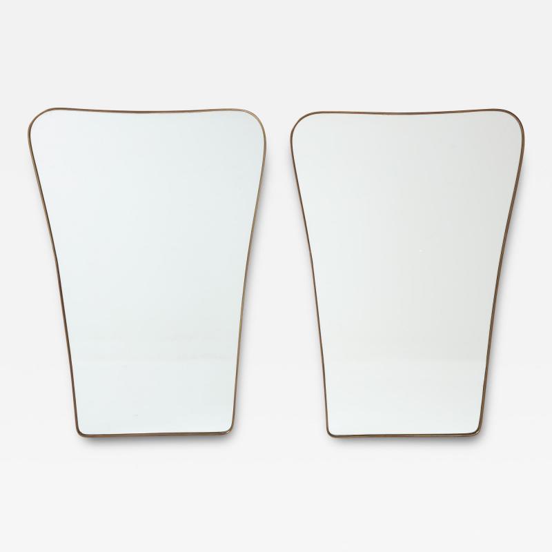 Midcentury Italian Modernist Pair of Large Shaped Brass Mirrors