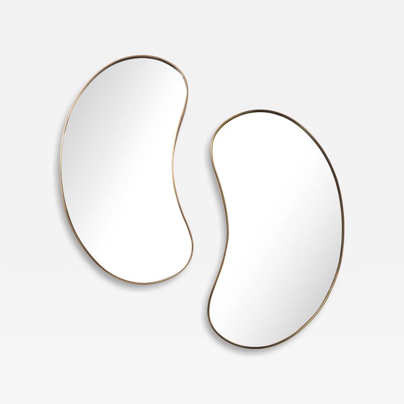 Midcentury Italian Pair of Kidney Shaped Brass Mirrors