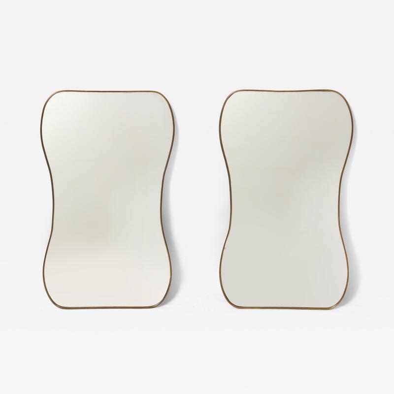 Midcentury Italian Pair of Shaped Brass Mirrors