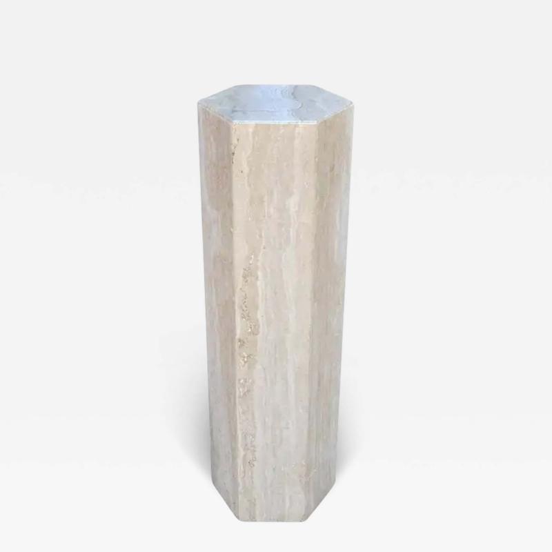 Midcentury Italian Post Modern Hexagonal Travertine Marble Pedestal