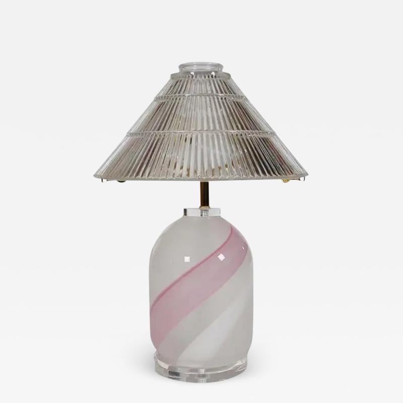 Midcentury Italian Postmodern Murano Vetri Glass Table Lamp in Pink White