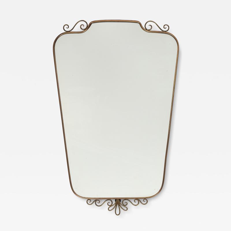 Midcentury Italian Shaped Brass Mirror with Scroll Decorations