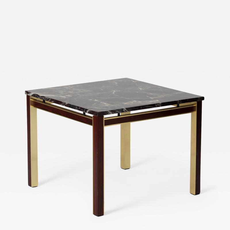 Midcentury Marble Topped Brass Square Side Table