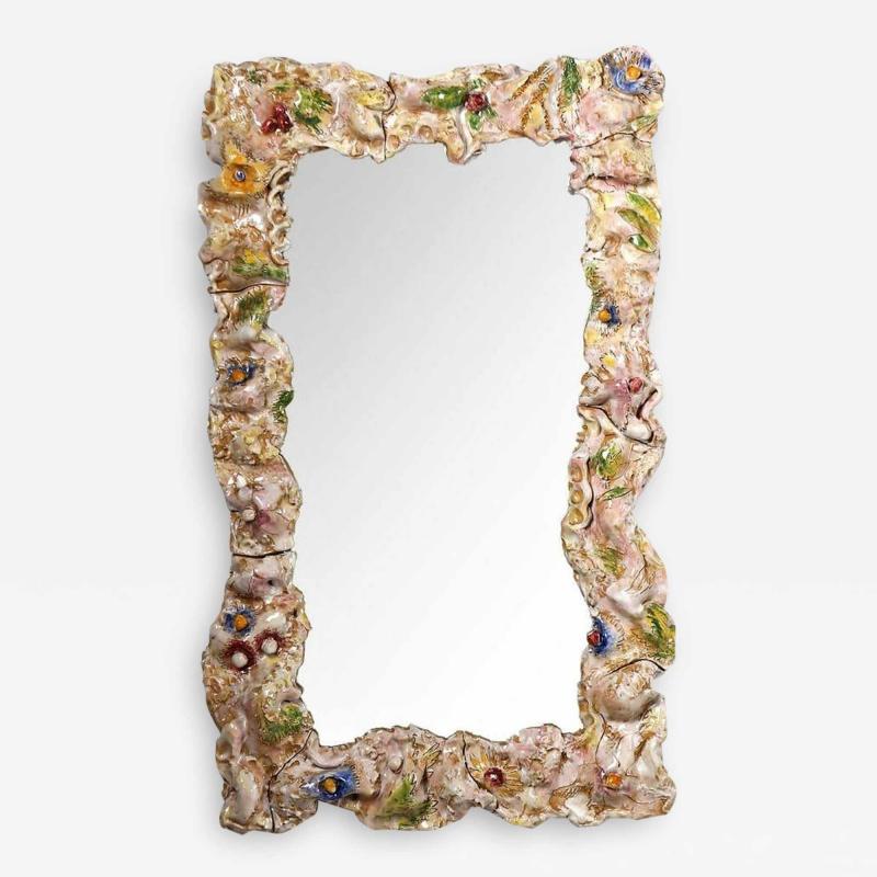 Midcentury Mirror with Ceramic Frame