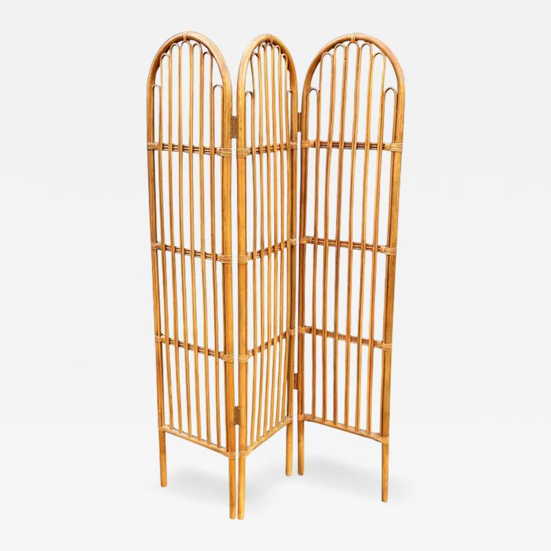 Midcentury Organic Modern Bamboo Rattan Dressing Screen or Room Divider