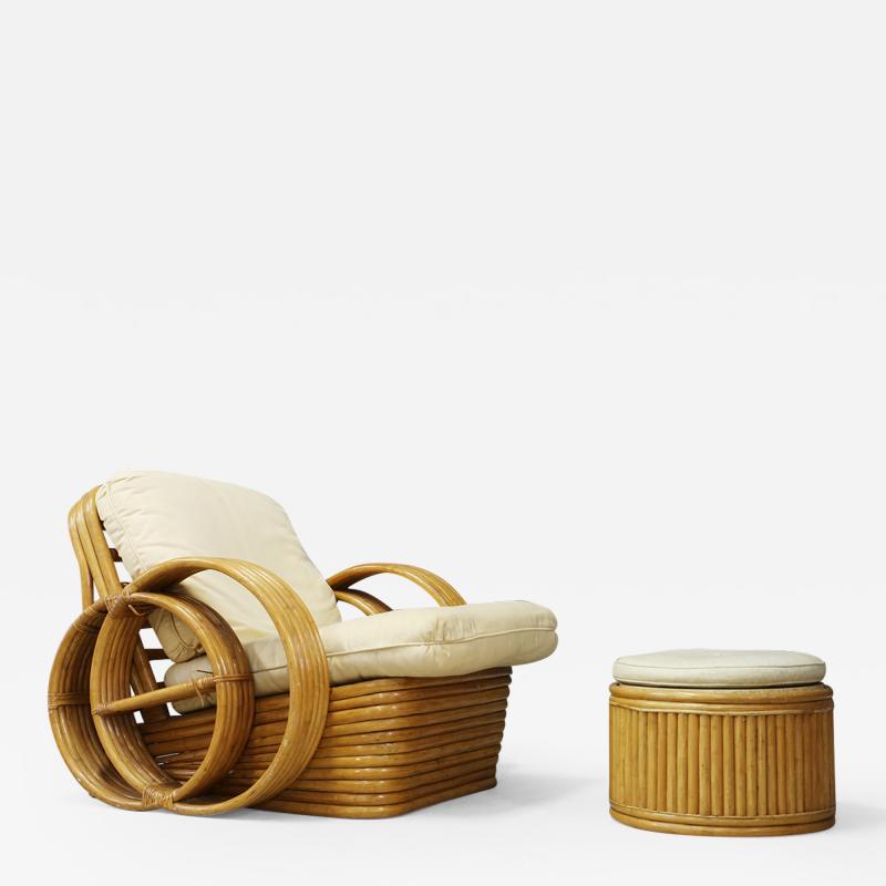 Midcentury Rattan Armchairs with Ottoman in the Style of Paul Frenckl 1950s