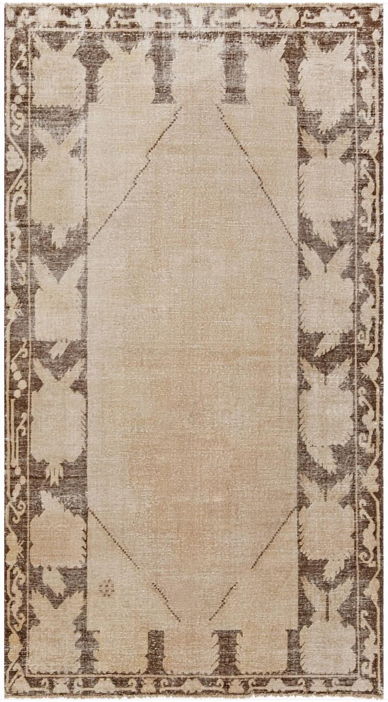 Midcentury Samarkand Beige and Brown Handwoven Wool Rug