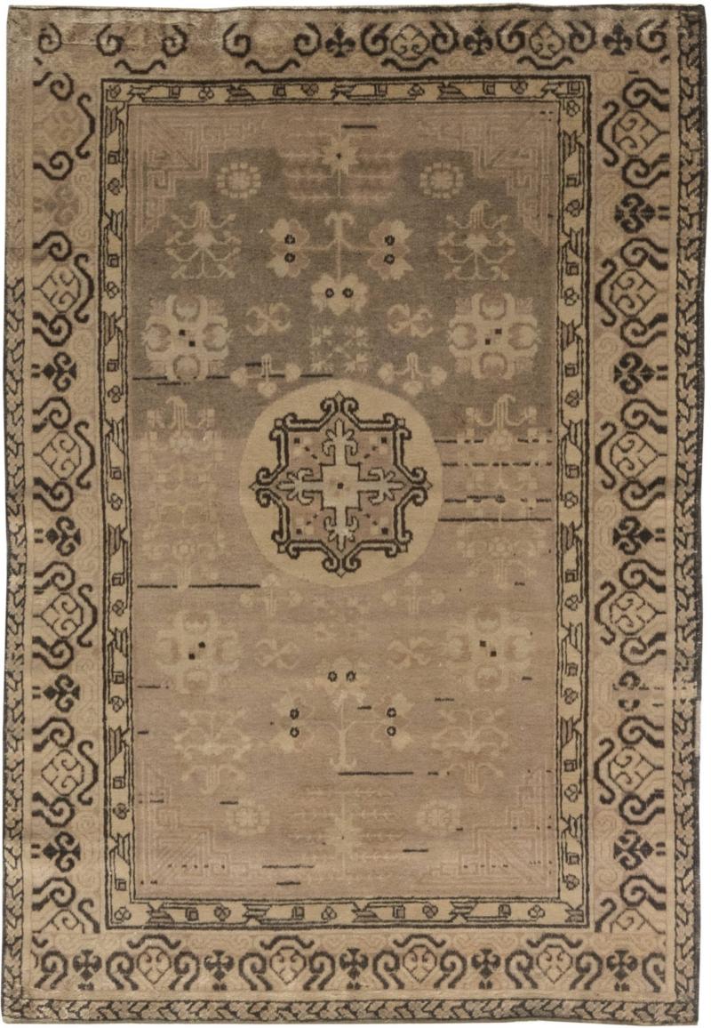 Midcentury Samarkand Brown Handwoven Wool Rug