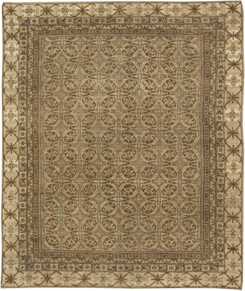 Midcentury Samarkand Handwoven Wool Rug in Chocolate Brown and Beige