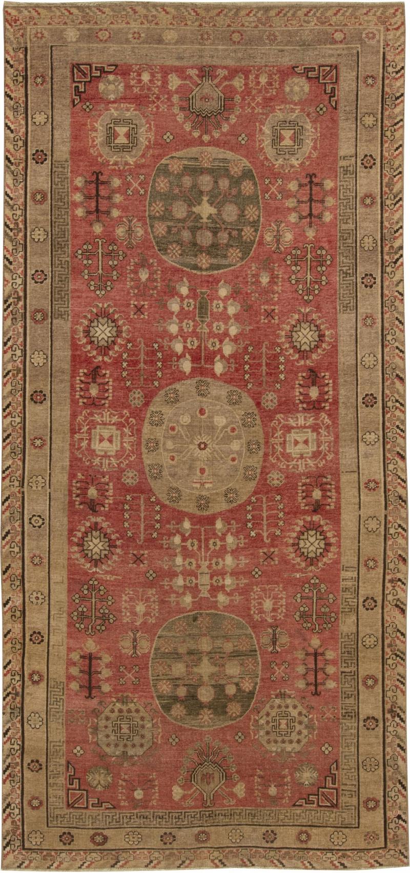 Midcentury Samarkand Red and Brown Handmade Wool Rug