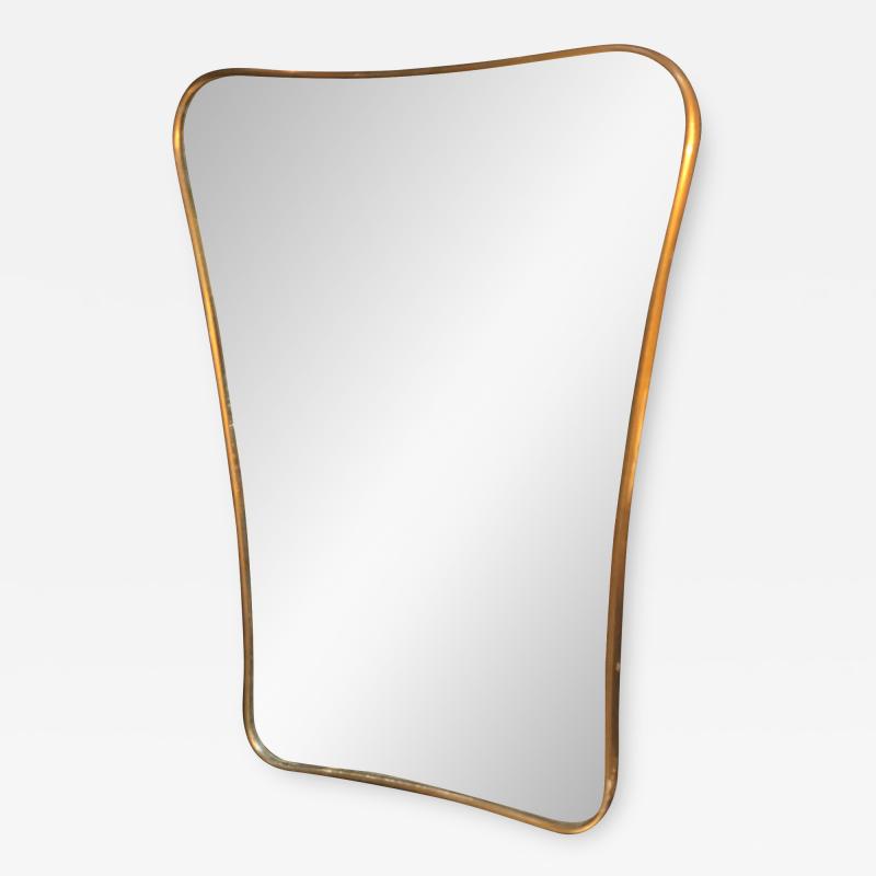 Midcentury Wall Mirror Brass Frame Minimal and Sculptural Design 1950s