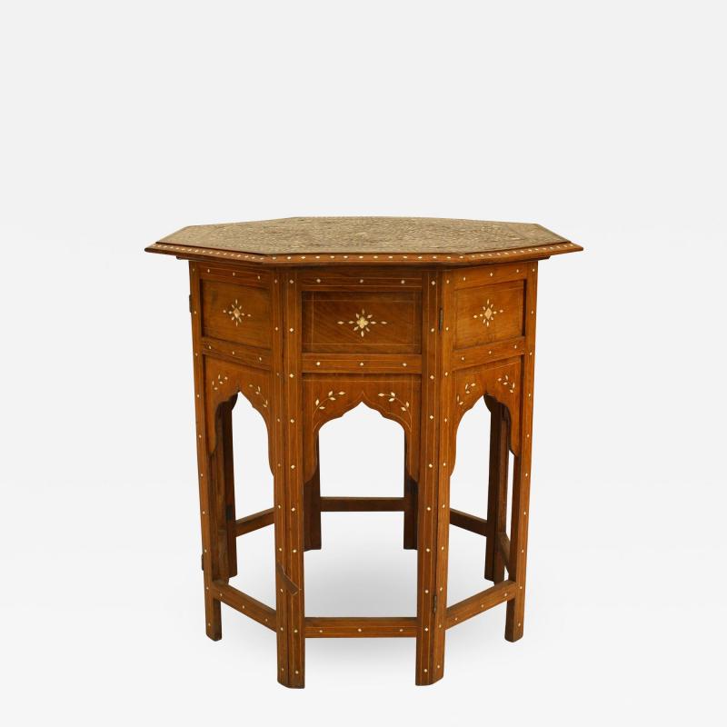 Middle Eastern Moorish Teak Octagonal Open Arch Taboret